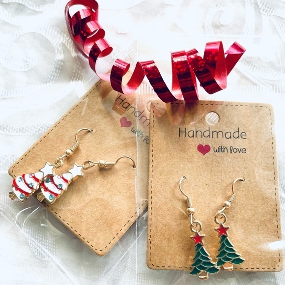 NWT Lot of 2 Festive Christmas Tree Drop Earrings, Holiday Season - Picture 2 of 14